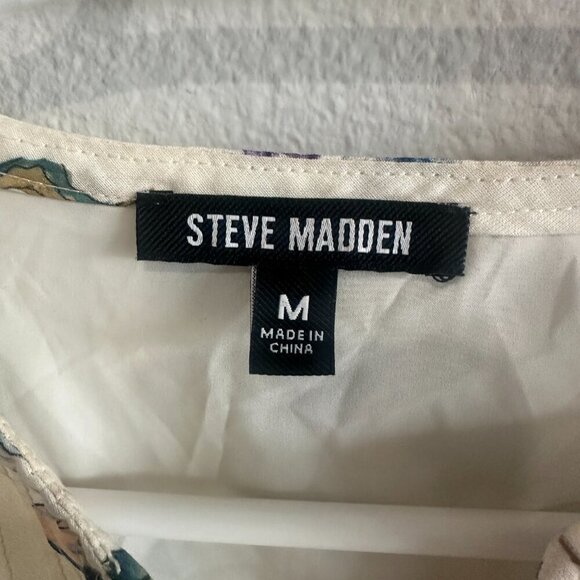 Steve Madden Cream Floral Crew Neck Cap Sleeve Faith Mini Dress - Picture 7 of 8